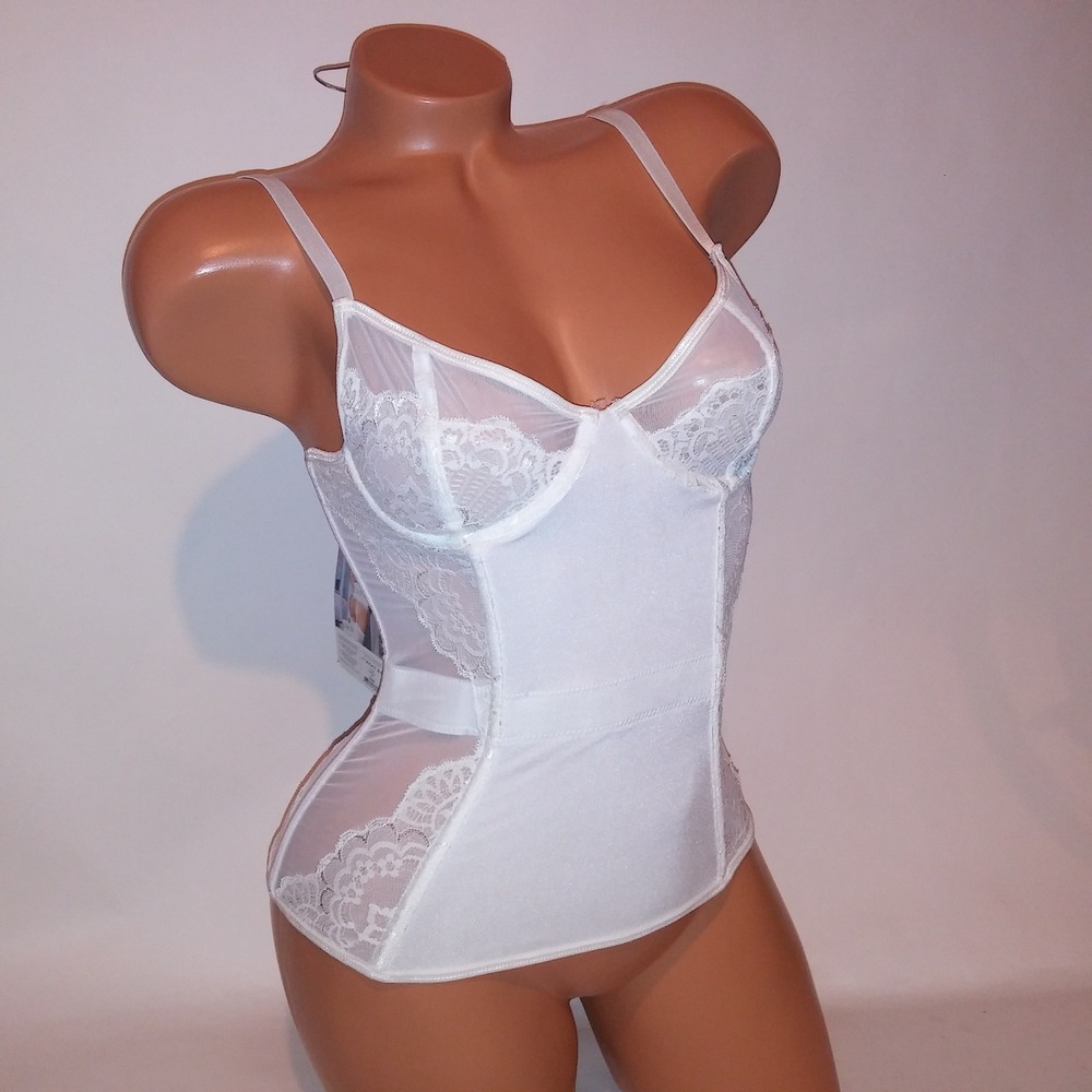 Coquette Lingerie Bustier Corset Small White Boned Lace Unlined Underwire New